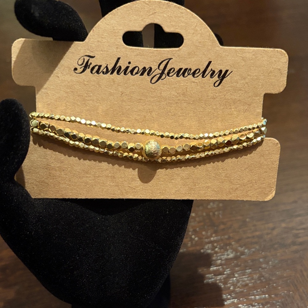 Fashion Jewelry Metallic Gold Layered Bead Bracelet